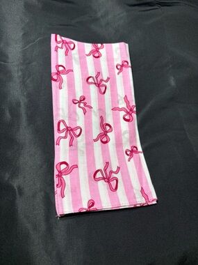 New 22” Pink Striped Scarf with Bow Print Bandana